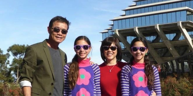 Family photo in front of Geisel Library