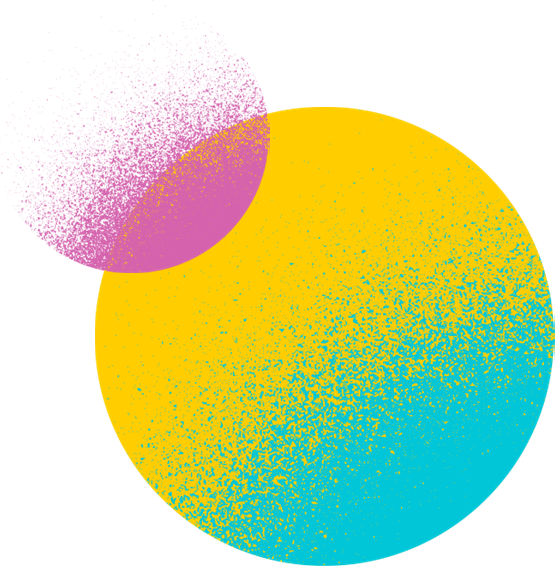 brand elements in gold, turquois and magenta